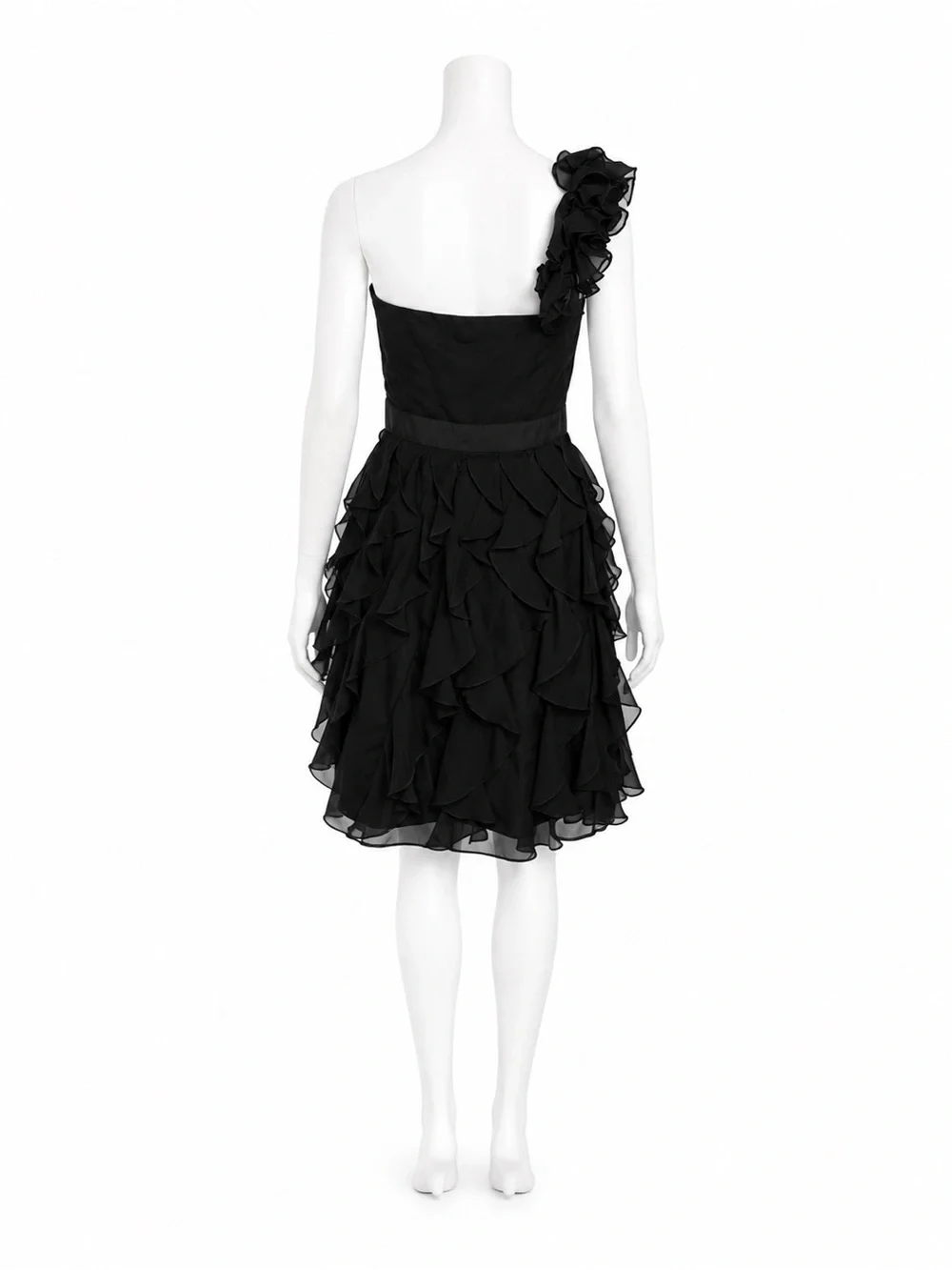 White House Black Market Black One-Shoulder Ruffle Cocktail Dress - Picture 2 of 3